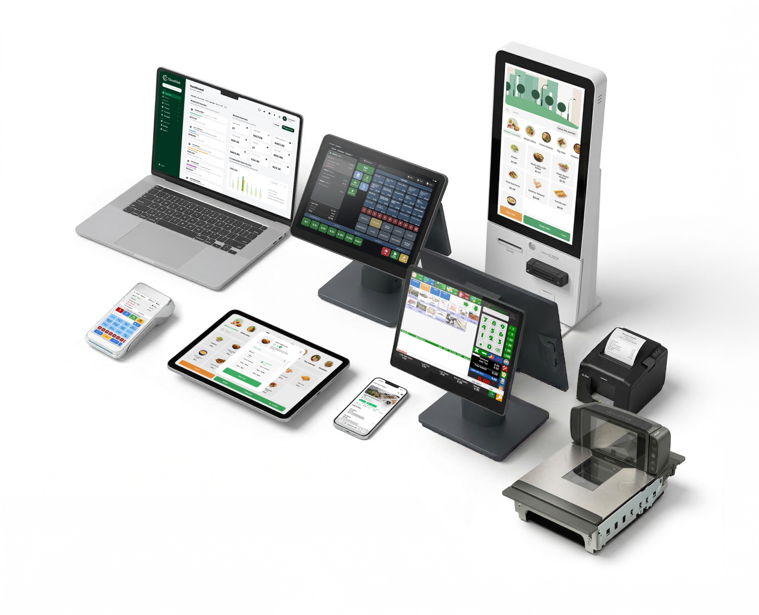 Equipos Camaleon: POS, tablets, kiosko de autoservicio, impresora y lector de códigos